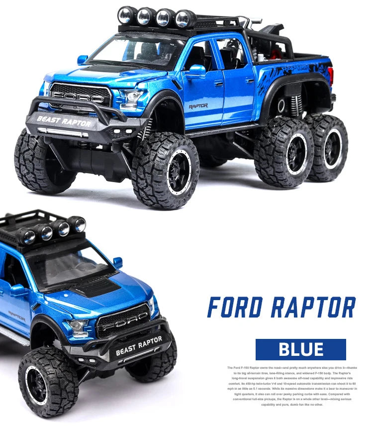 F150 Raptor Pickup Truck Diecast Model Car - Sound & Light Collection