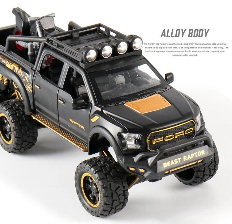 F150 Raptor Pickup Truck Diecast Model Car - Sound & Light Collection