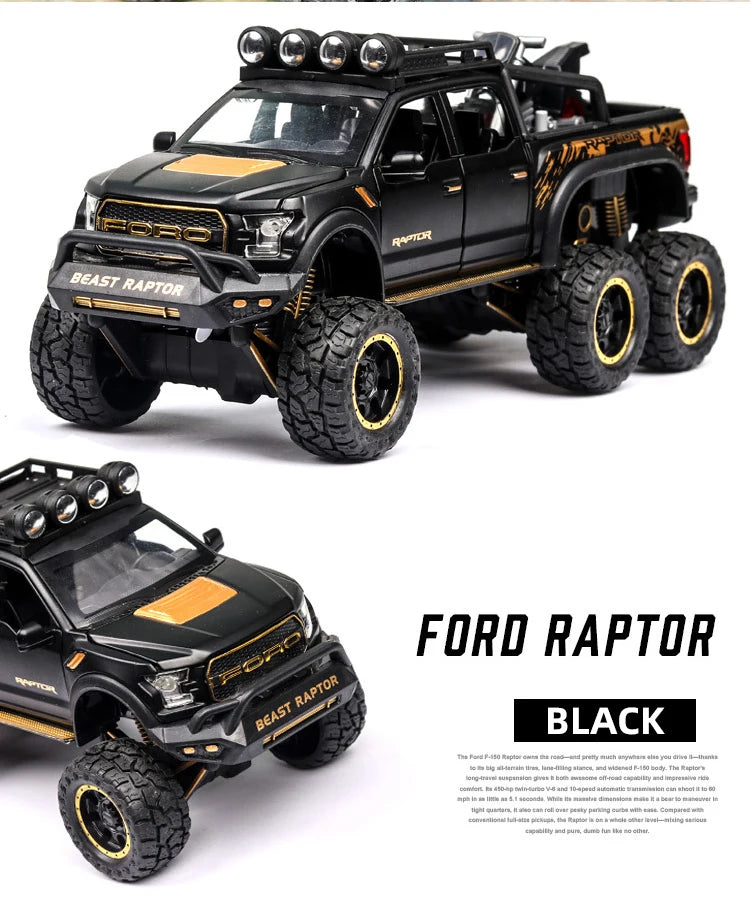 F150 Raptor Pickup Truck Diecast Model Car - Sound & Light Collection