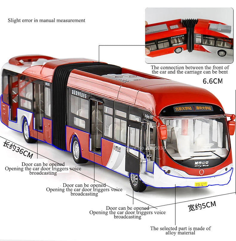 Articulated Sightseeing Tour Bus Diecast Model - Sound & Light Collection