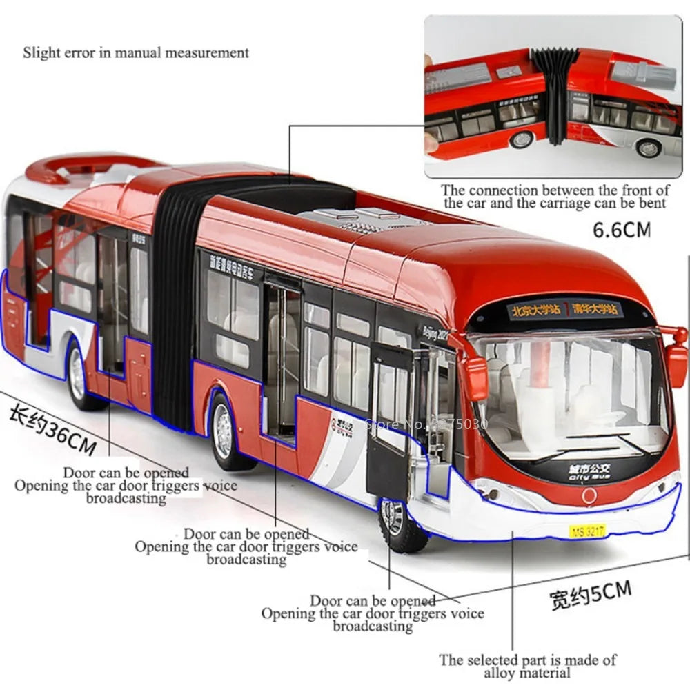 Articulated Sightseeing Tour Bus Diecast Model - Sound & Light Collection