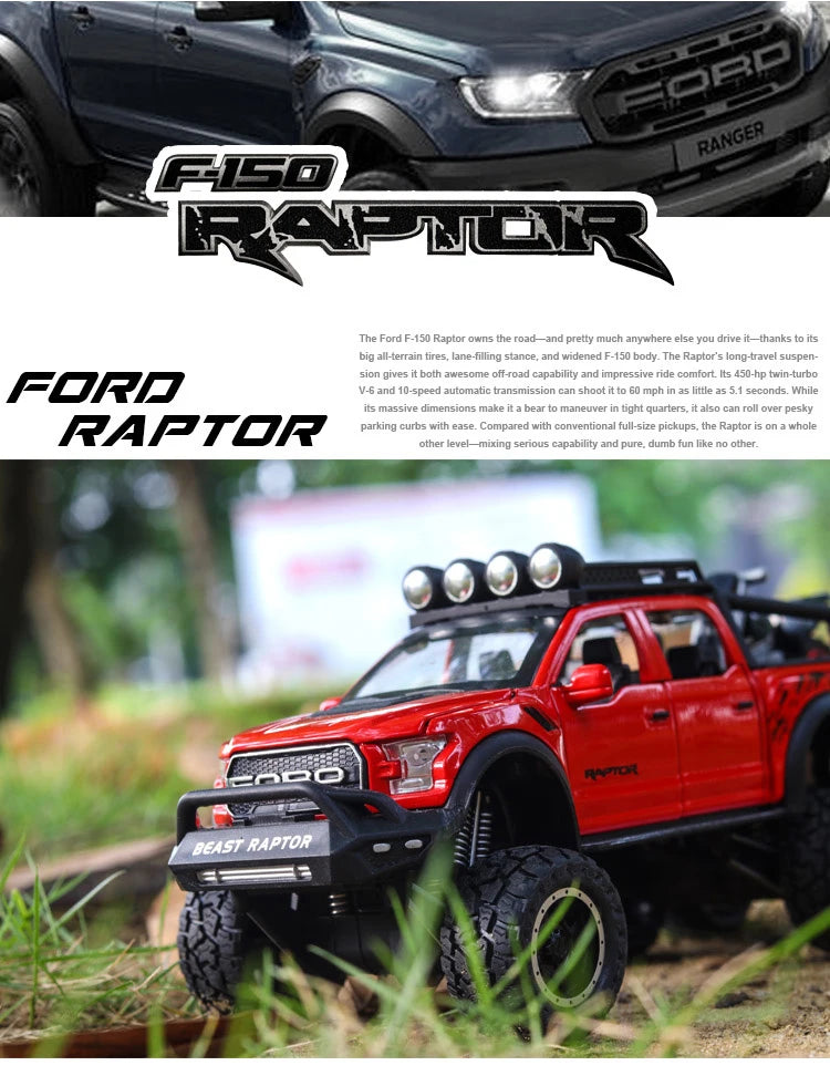 F150 Raptor Pickup Truck Diecast Model Car - Sound & Light Collection