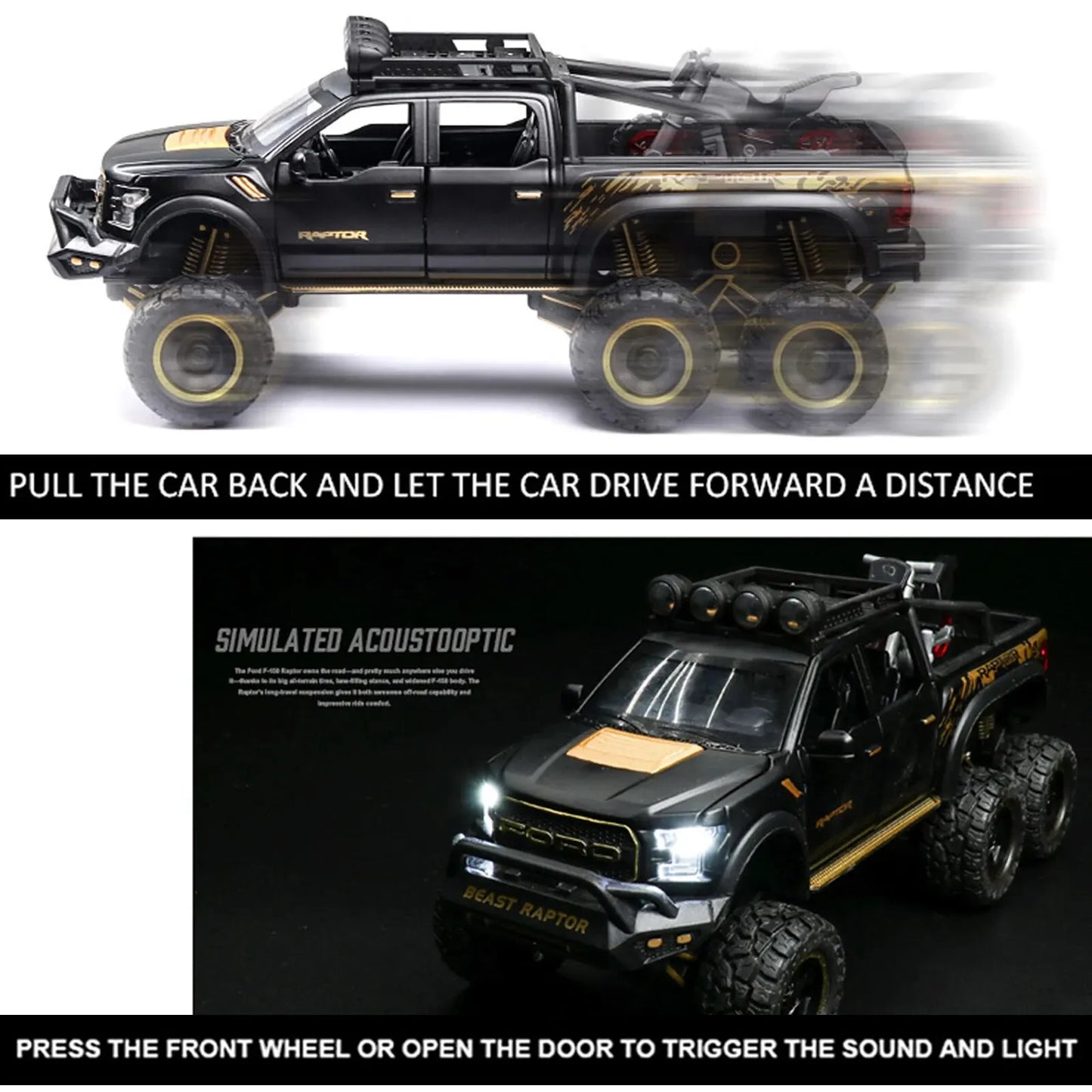 F150 Raptor Pickup Truck Diecast Model Car - Sound & Light Collection