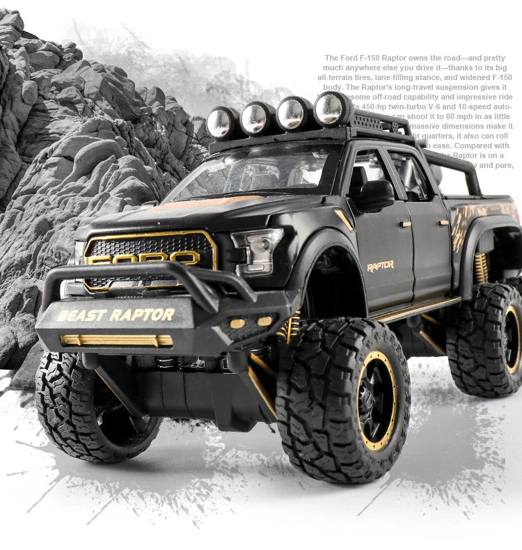 F150 Raptor Pickup Truck Diecast Model Car - Sound & Light Collection