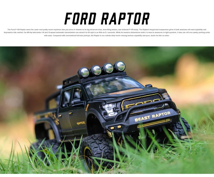 F150 Raptor Pickup Truck Diecast Model Car - Sound & Light Collection