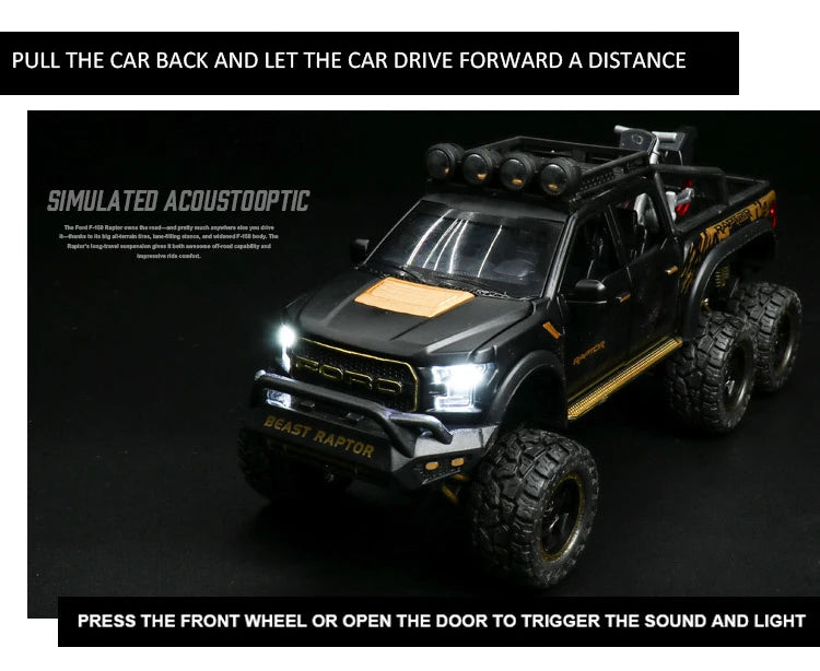 F150 Raptor Pickup Truck Diecast Model Car - Sound & Light Collection