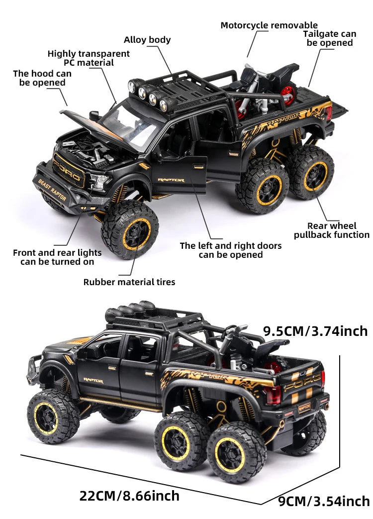 F150 Raptor Pickup Truck Diecast Model Car - Sound & Light Collection